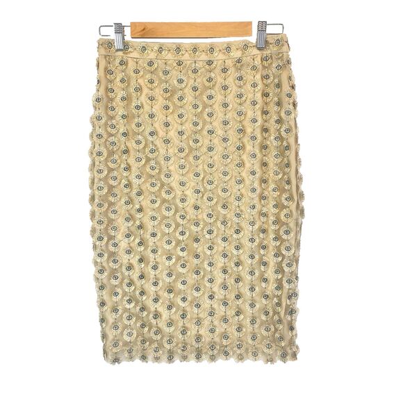 Calvin Klein Pencil Skirt Gold Eyes Metallic Unique 4 Small Shimmer - Picture 1 of 9
